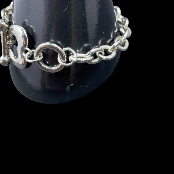 925 Silver Heart Toggle Charm Bracelet Y2K Coquette Chain Link Jewelry - Picture 4 of 8